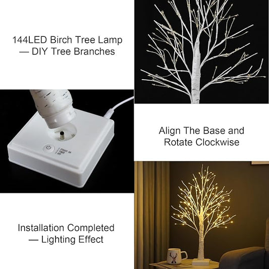 144 LED Birch Tree Lights with Remote Control, DIY Artificial Tree Lamp with Timer, Twinkle Lighted Tree 3 AA or USB Powered, Fairy Light Spirit Tree for Bedroom Easter Decor (White)