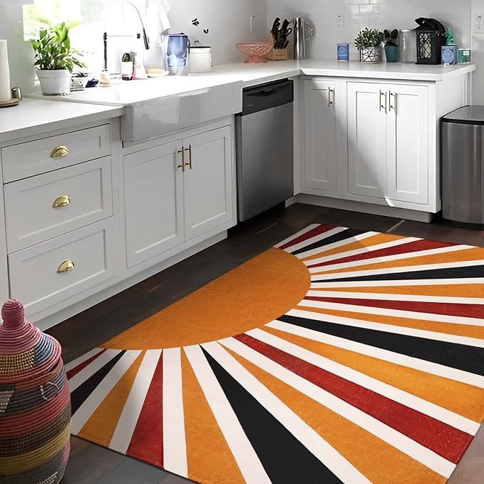 Lahome Boho Machine Washable Living Room Rugs-5x7 Area Rugs for Bedroom Large Non-Slip Throw Rugs Rainbow Sun Print Kids Nursery Rug Colorful Distressed Carpet for Entryway Kitchen Dining Room Office