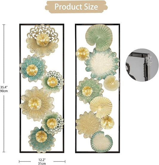 Metal Wall Art, Set of 2 Large Mordern Rectangular Wall Panels, Abstract Minimalist Flower Wall Décor for Living Room, Bedroom, Kitchen, Hallway Decoration