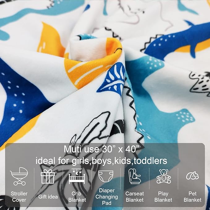 Baby Blanket for Boys Girls (DinosaursPrinted, 30"x40") with Double Layer Dotted Backing Soft Plush Minky Blanket for Toddlers Newborn