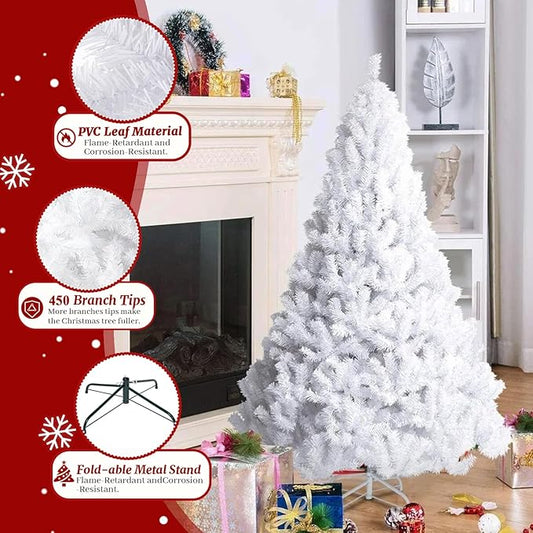 4ft Artificial Christmas Tree, Arbol de Navidad with 450 Branch Tips, Premium North Valley Spruce with Foldable Base Stand, Xmas Tree for Home, Office,Party Decoration-White