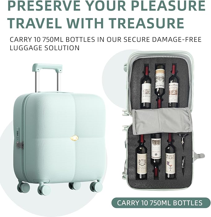 Wine Suitcase, 6 Bottle Wine Luggage, Durable Wine Travel Case, Fly With Wine Suitcase with TSA Lock, Versatile Wine Carrier with Removable Inserts and Silent Spinner WheelsïŒMintïŒ