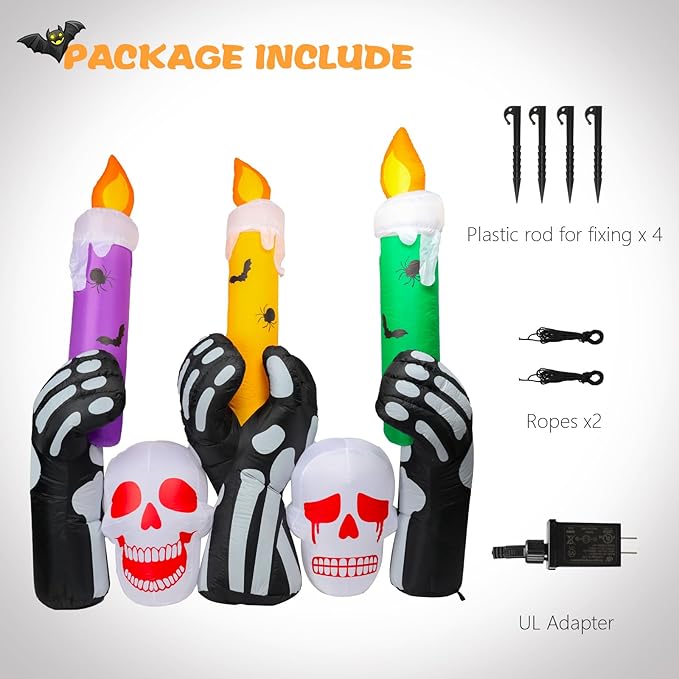 MUMTOP 6 Ft Height Inflatable Outdoor Halloween Decoration, Inflatables Spooky Skull Heads with Large Candles Halloween Decorations Blow up with Built-in LED Lights for Yard Party Holiday Garden Decor