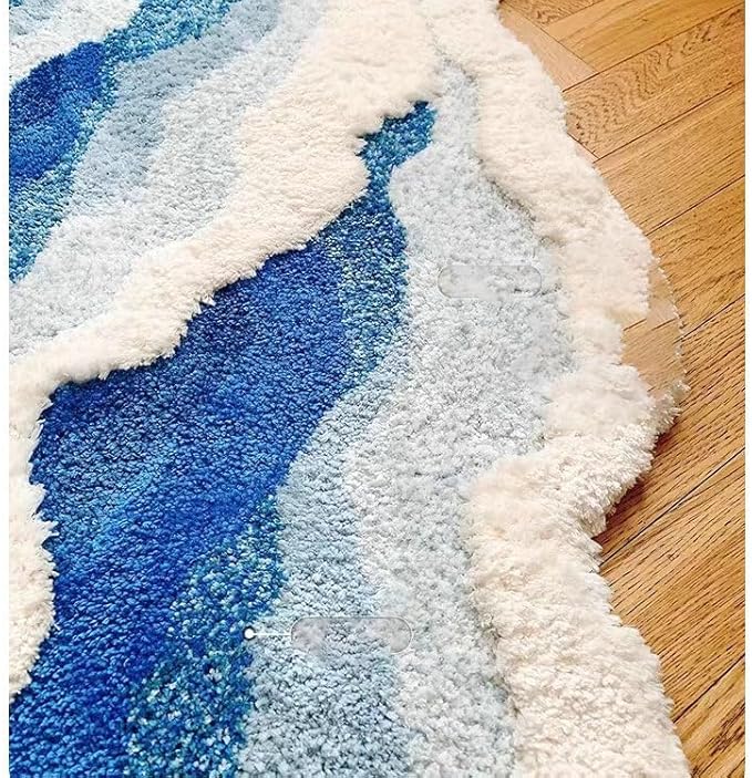 Wave Shape Furry Bedroom Rug, Fluffy Area Rug, Bathroom Rugs, Children's Room, Bathroom Mats,Bath Mats(31.5 x 19.7 in)