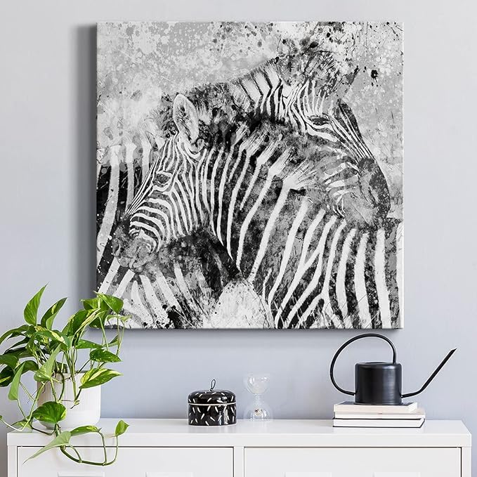 Colorful Animals Painting Wall Art on Canvas Modern Abstract Artwork, Zebra Pair Wall Art, Ready to Hang, 40'' x 40''