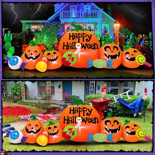 8FT Halloween Inflatable Decorations Outdoor, Halloween Decoration Outdoor Inflatable Pumpkin Combo with LED Blow Up Inflatables for Holiday Garden Yard Lawn Décor