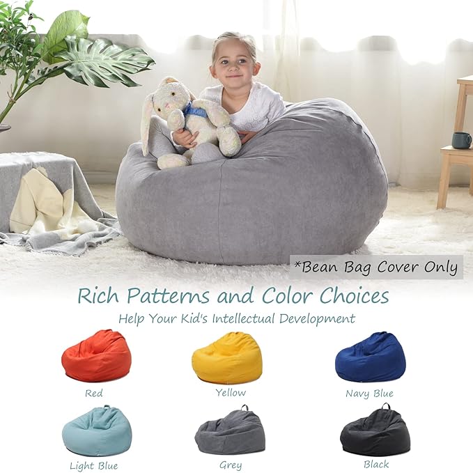 YuppieLife Stuffed Animals Bean Bag Chair Cover Candy-Colored Bean Bag(Just Cover, No Filling)/Large Stuff 'n Sit Organization/Toy Storage Bag/Kids Toys Organizer(27'',Grey)