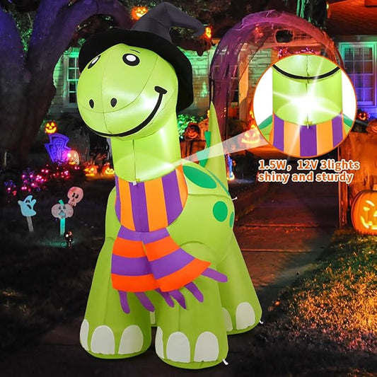 COMIN 6 FT Tall Halloween Inflatables Dinosaur Outdoor Decorations Blow Up Yard Decoration with Built-in LED for Yard Garden Party Lawn
