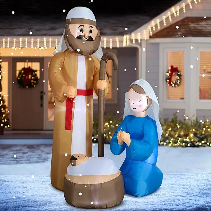 DomKom 6ft Christmas Inflatables Nativity Scene Outdoor Decoration,LED Lights Holiday Blow Up Yard Decoration for Holiday Party Garden Yard Lawn Winter Decor