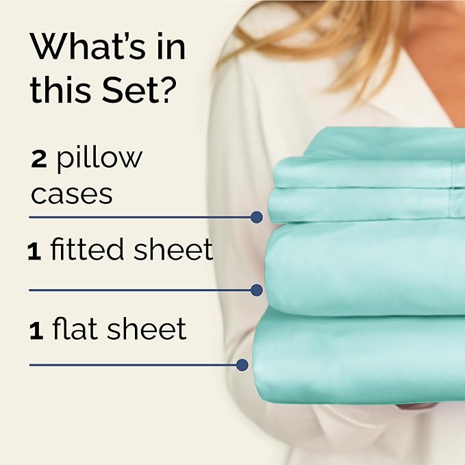 CGK Linens Twin XL 4 Piece Sheet Set - Cooling Sheets for Hot Sleepers - Hotel Luxury Bedding Set w/ 8-16 Inch Deep Pockets - 1 Flat & 1 Fitted & 2 Pillowcases - Soft, Comfy & Wrinkle Free - Spa Blue