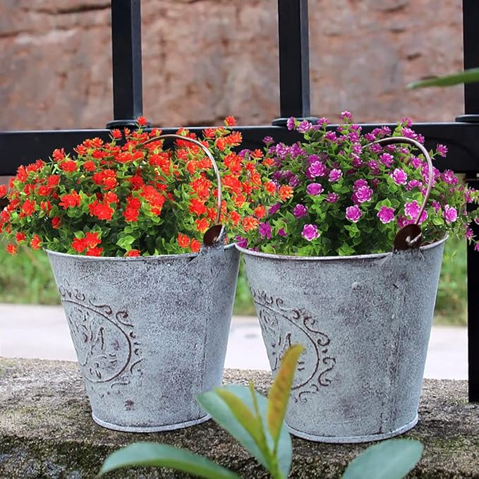 RECUTMS Artificial Flowers Outdoor UV Resistant Fake Plants Indoor Outside Hanging Planter, 12 Bundles Outdoor Fake Flowers UV Resistant Faux Plastic Plants Garden Porch Window Box Décor(Fuchsia)