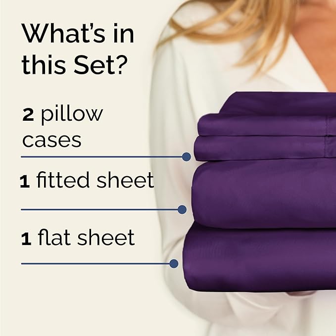 CGK Linens Twin 4 Piece Sheet Set - Cooling Sheets for Hot Sleepers - Hotel Luxury Bedding Set with 8-16 Inch Deep Pockets - 1 Flat & 1 Fitted & 2 Pillowcases - Soft, Comfy and Wrinkle Free - Purple
