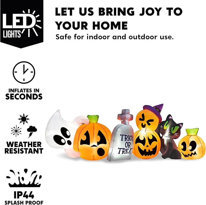 Joiedomi 8 FT Long Halloween Inflatables Outdoor Decoration, Halloween Blow Up Decorations Outside Inflatable Pumpkin Ghost Cat Tombstone with LEDs for Yard Decor