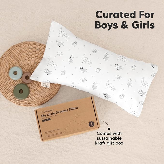 Toddler Pillow with Pillowcase - 10x18 My Little Dreamy Pillow, Organic Toddler Pillows for Sleeping, Kids Pillow, Small Pillows, Toddler Travel Pillows for Sleeping, Toddler Bed Pillows (Slumber)