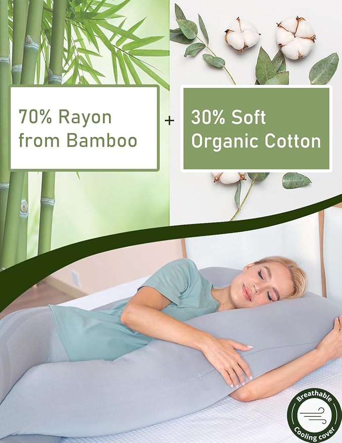 Pregnancy Pillows for Sleeping Cooling, Bamboo Rayon Cotton Blend Pregnancy Pillow, Soft Full Body Maternity Pillow, Pregnancy Must Haves (Gray, 57inches)