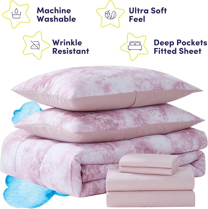 Kids Bedding Set Bed in a Bag for Boys and Girls Toddlers Printed Sheet Set and Comforter , Twin, Waterbury Marble