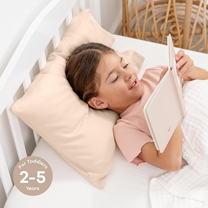Comfy Cubs Toddler Pillow with Soft Cotton Pillowcase, 13"x18", Cream (2 Pack) - Kids Pillow for Sleeping & Travel - Comfortable Small Pillow - Kids Travel Pillow with Breathable Microfiber Fill