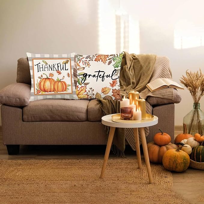 Fall Decorations for Home, Fall Pillow Covers 18x18 Set of 4, Thanksgiving Decorations Autumn Cushion Case for Couch(Fall07)