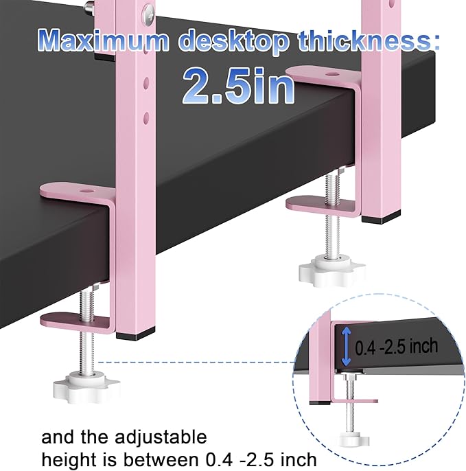 2-Tier Desk Shelf, Expandable Under Desk Storage, Clamp on Desk Shelf, Desktop Accessories for Offices, Study Rooms, and Game Rooms (Pink)