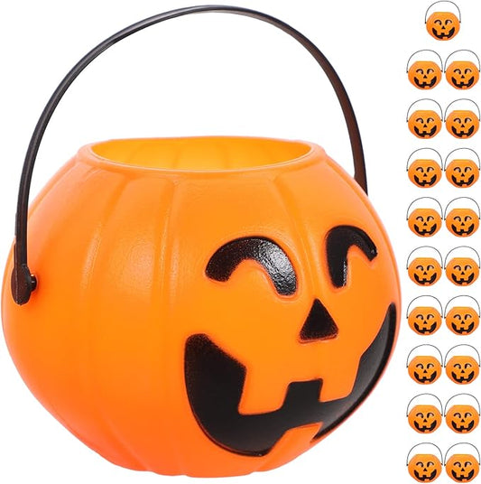 Toyvian Mini Halloween Portable Pumpkin Bucket, 20PCS 2.75 inches Small Halloween Pumpkin Candy Buckets Children Trick or Treat Bags