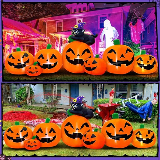 8FT Halloween Inflatables Pumpkin Decorations with Black Cat Decoration Led Light Inflatable Outdoor Decorations Blow up Inflatables for Halloween Holiday Party Lawn Yard Garden Decor