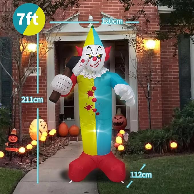 7 FT Halloween Inflatables Giant Outdoor Decorations Blow Up Yard Scary Clown Holding 75 Degrees Swings Sickle with Built-in LEDs for Garden Lawn Indoor Party Decor