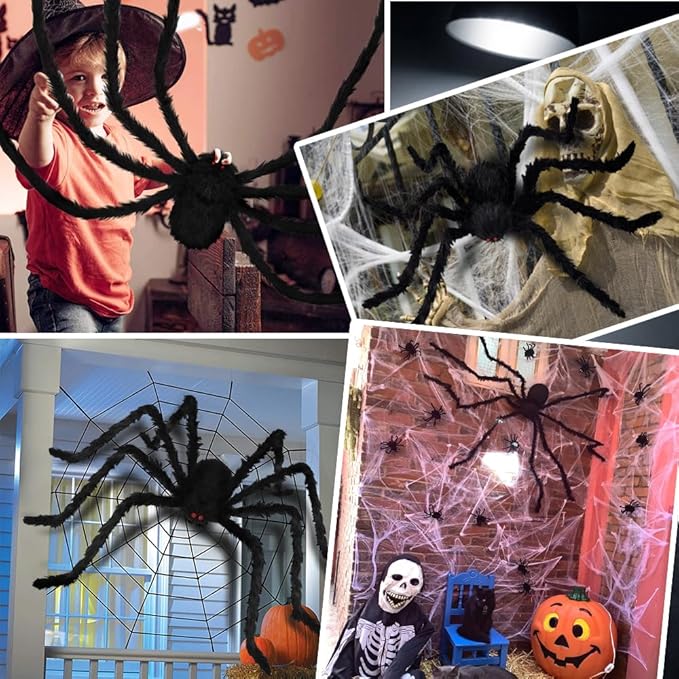 Halloween Outdoor Decorations Giant Spider, 10Ft Scary Large Spider Props for Yard Lawn Halloween Outside Decor and Indoor Party Decor, Black