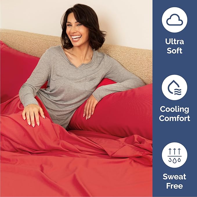 CGK Linens Cal King 6 Piece Sheet Set - Cooling Sheets for Hot Sleepers - Hotel Luxury Bedding Set w/ 8-16 Inch Deep Pockets - 1 Flat & 1 Fitted & 4 Pillowcases - Soft, Easy Care & Wrinkle Free - Red
