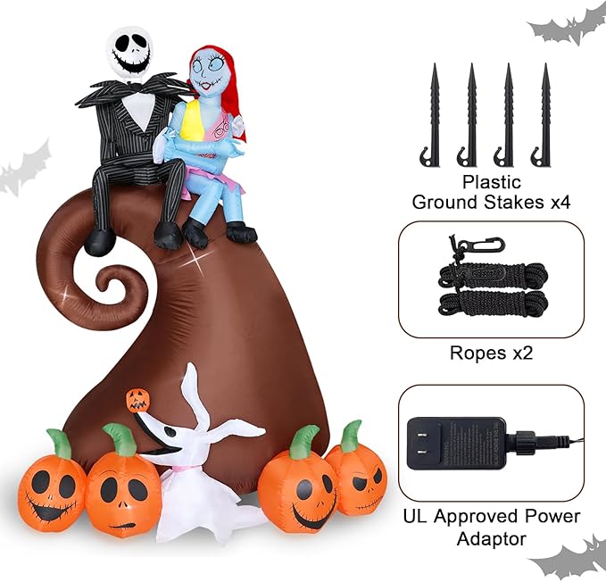 6 Ft Inflatable Halloween Outdoor Yard Decoration - Halloween Hill Skeleton Couple with Pumpkin Multi-Element Blow Up Decoration - Built-in LED Lights - for Yard Lawn Decorations