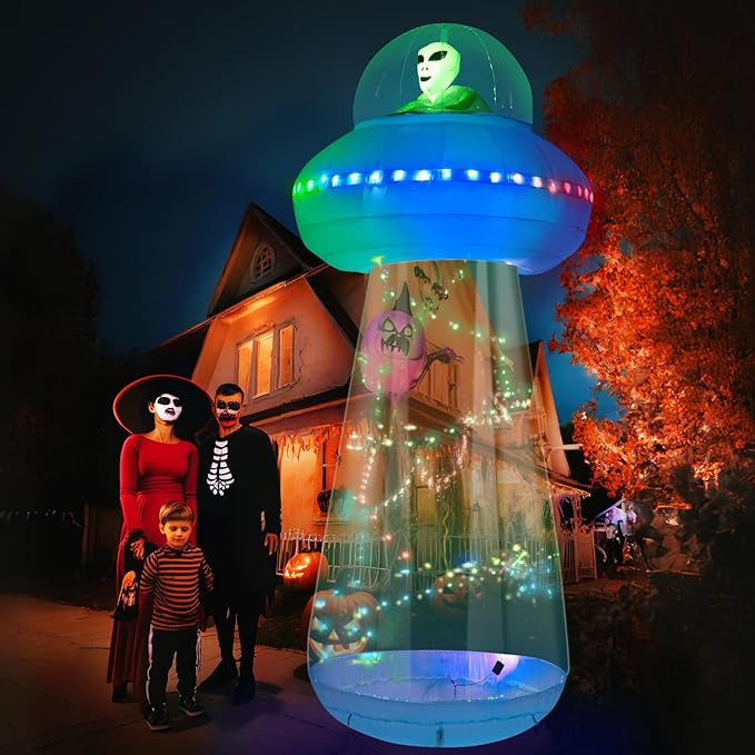 OurWarm 10 FT Halloween Inflatables Outdoor Decorations, Alien Blow Up Yard Decorations with LED Lights, UFO Inflatable Halloween Decorations for Outdoor Holiday Party Garden Lawn Decor