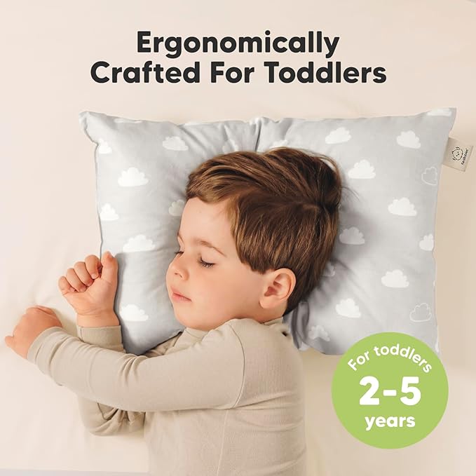 2-Pack Toddler Pillow - Soft Organic Cotton Toddler Pillows for Sleeping - 13X18 Small Pillow for Kids - Kids Pillows for Sleeping - Kids Pillow for Travel, School, Nap, Age 2 to 5 (Cloud)