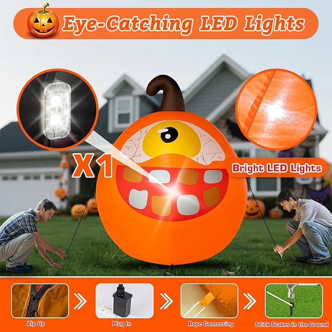 Halloween Inflatables Pumpkin Decorations Outdoor - 4 FT One-Eyed Pumpkin Halloween Blow up Yard Decorations Cute Inflatables with LED Build-in for Garden Lawn Indoor Party Decor