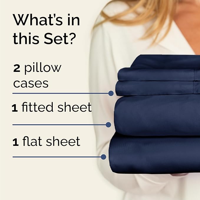 CGK Linens Twin 4 Piece Sheet Set - Cooling Sheets for Hot Sleepers - Hotel Luxury Bedding Set with 8-16 Inch Deep Pockets - 1 Flat & 1 Fitted & 2 Pillowcases - Soft, Comfy & Wrinkle Free - Navy Blue