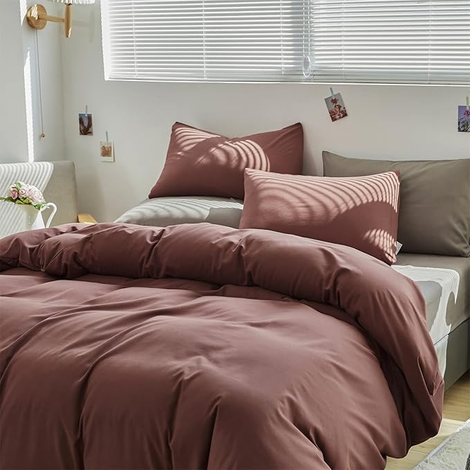 Wellboo Dark Rust Red Comforter Sets Full Solid Brick Red Bedding Comforters Cotton Women Plain Blackish Red Warm Quilts Modern Pure Fired Red Blanket All Brown Red Comforters Vintage Dark Fuchsia Bed