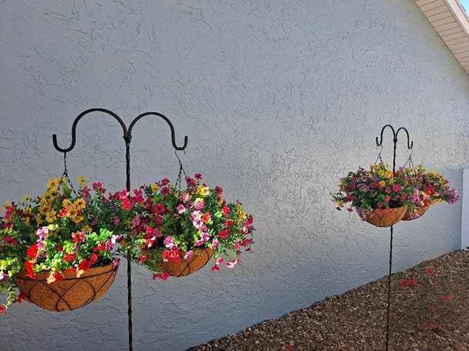 Artificial Faux Hanging Plants Flowers Basket for Summer Autumn, Colorful Daisy Flowers Eucalyptus UV Resistant Look Real for Outdoor Outside Porch Decoration