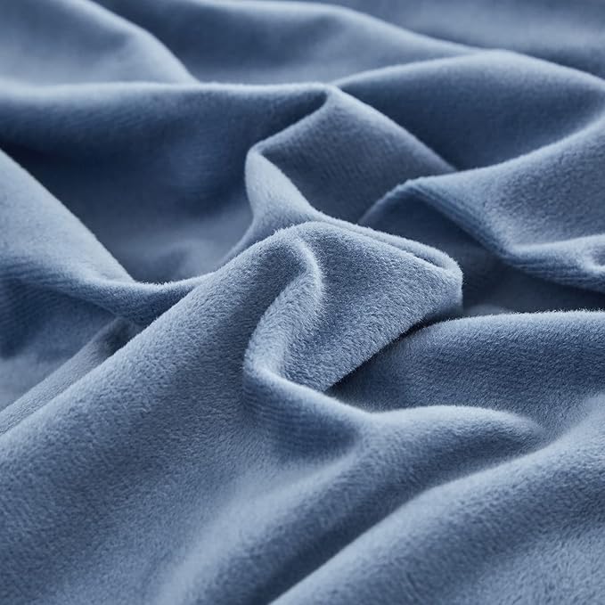 Cottonight Blue Velvet Twin Bedding - Bright Blue Flannel Blanket Quilts Winter Warm Thick Heavyweight 3 Pcs Comforter Set