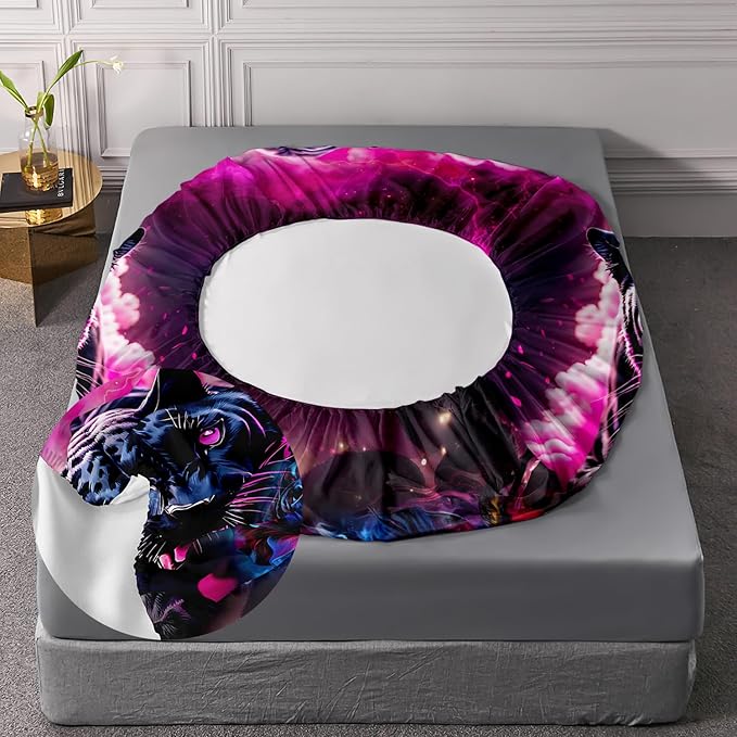 AILONEN Black Panther Fitted Sheet Set Full Size,Red Rose Romantic Smoky Lightning Leopard Print Bed Sheet Set,Safari Animal Cheetah Fitted Sheet and 2 Pillowcases,3 Pieces