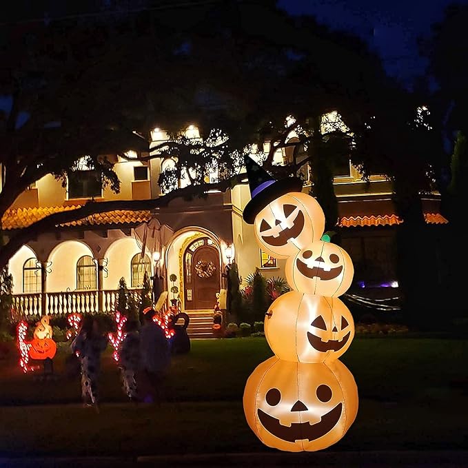 Kalolary 8 Feet Inflatable Stacked Pumpkins with Built-in LEDs, Halloween Indoor/Outdoor Decoration, Pumpkin Lantern, Yard/Lawn Decor for Home & Family Holiday Party