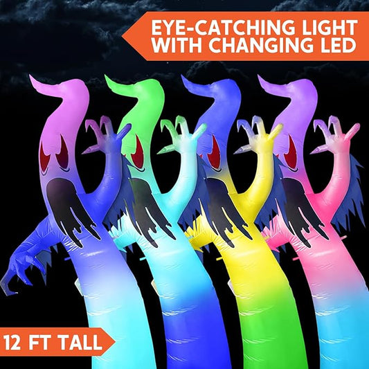 Joiedomi 12 FT Tall Halloween Inflatables Outdoor Decorations, Inflatable Ghost Halloween Decor Outdoor, Ghost Blow Ups for Yard with Blue Ice LEDs for Outside Decorations