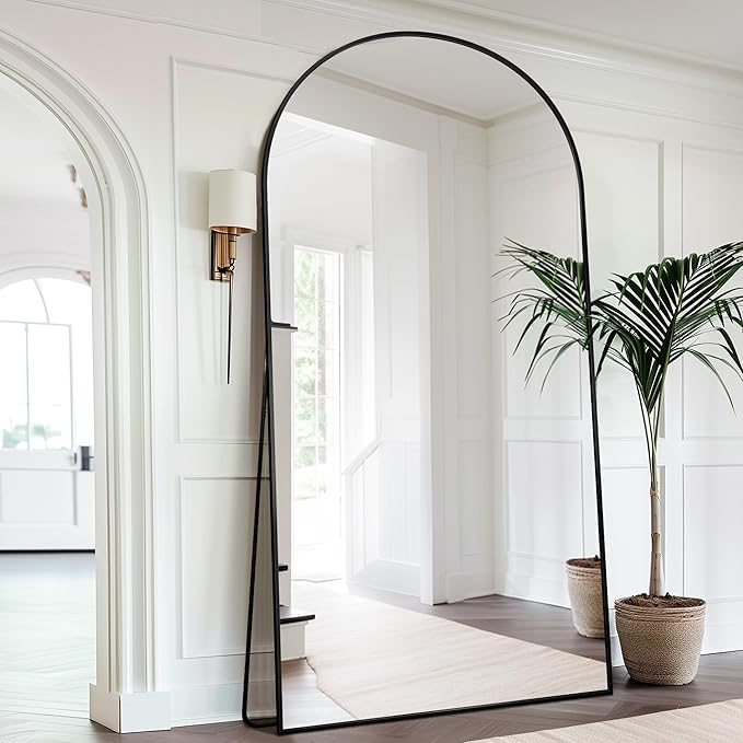 Full Length Mirror, 78"x38" Floor Mirror Freestanding, Arched Full Body Mirror Floor Standing Mirrors with Stand for Bedroom, Hanging Mounted Mirrors for Living Room Cloakroom, Black