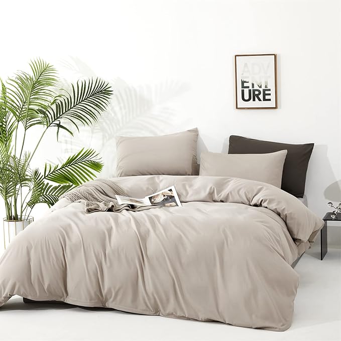 Wellboo Beige King Comforter Sets Boho Oatmeal Bedding Comforters Cotton Women Men Plain Beige Coffee Warm Blankets Minimalist Beige Khaki Quilts Soft Durable Taupe Comforters Solid Tan Color Bed