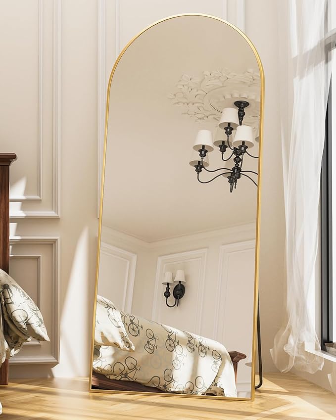 Antok Arched Full Length Mirror, 71"x32" Arched Floor Mirror, Glassless Mirror Full Length with Stand, Floor Mirrors Freestanding, Wall Mounted Mirrors for Bedroom Living Room, Gold