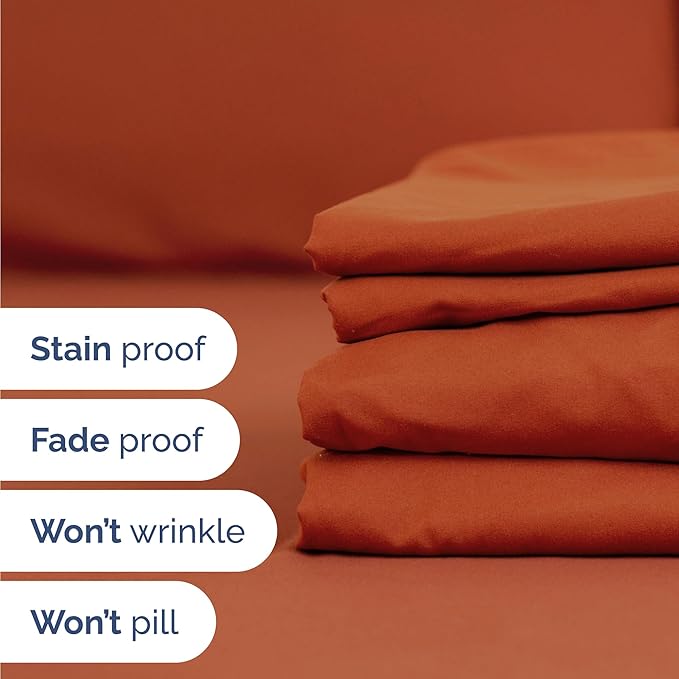 CGK Linens Twin 4 Piece Sheet Set - Cooling Sheets for Hot Sleepers - Hotel Luxury Bedding Set with 8-16 Inch Deep Pockets - 1 Flat & 1 Fitted & 2 Pillowcases - Soft, Comfy & Wrinkle Free - Terracotta