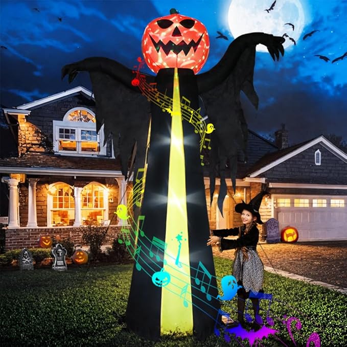 10.3Ft Halloween Inflatable Pumpkin Ghost, Halloween Blow Up Yard Decoration with LED Lights and Scary Sound for Halloween Outdoor Decoration, Giant Inflatables Ghost Yard Prop