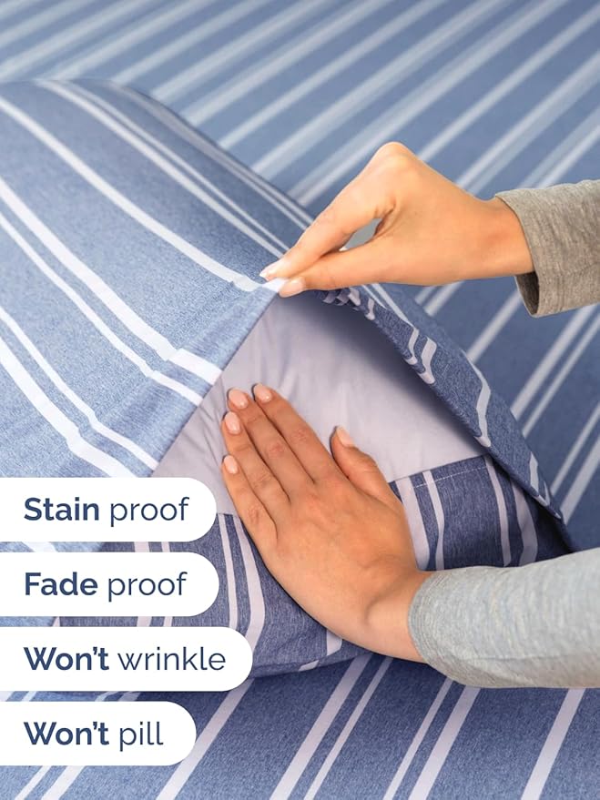 Extra Deep Cal King Sheet Set - 6 Piece Breathable & Cooling Sheets - Hotel Luxury Bed Sheets Set - Easy Fit - Soft, Wrinkle Free & Comfy Sheets Set - Blue Striped Sheet Set with Extra Deep Pockets