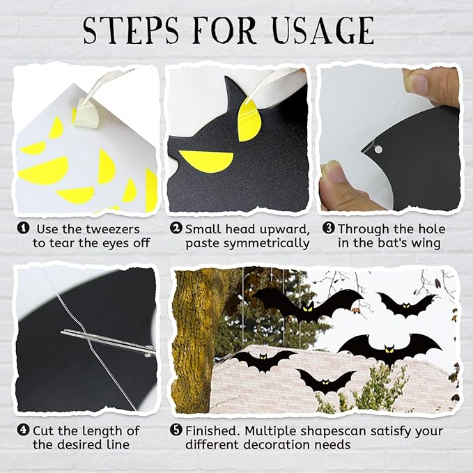 16Pcs Halloween Hanging Bats Decorations Outdoor, Large Flying Bats with Glowing Eyes for Halloween Tree Hanging Decorations Outside…