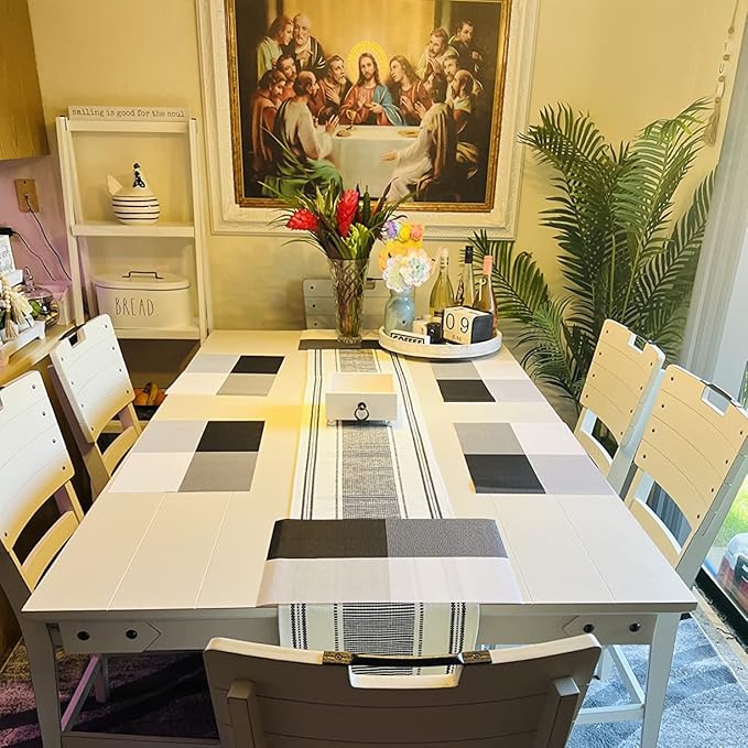 HeloHo Placemats Set of 4 Black and White Grid PlacematsPlacemats Washable Vinyl Woven Table Mats Wipeable Dining Placemat for Kitchen Dining Table Decoration Indoor Outdoor