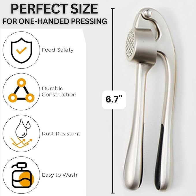 Premium Garlic Press - Rust Proof & Dishwasher Safe Garlic Mincer Tool, Garlic Press Stainless Steel, Garlic Crusher, Garlic Masher, Garlic Presses, Silicone Garlic Peeler & Brush - Imperial Sliver