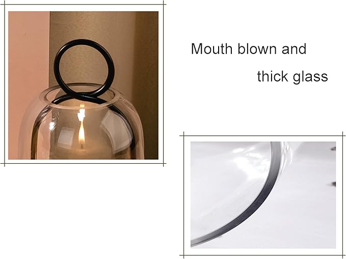 5" & 4" Wide Versatile Metal Candle Holder with Handmade Sturdy Glass Dome in Black for Pillar Candle & Plants, 5.1" xH11.8 4" xH7.5, Industrial, Farmhouse. Modern Style (2, Black, Large & Small)