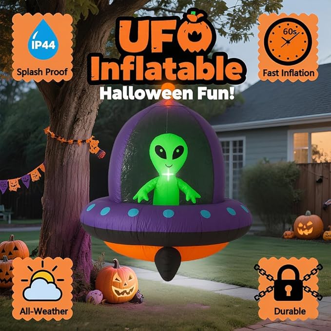 GARIG 5FT Halloween Inflatables Outdoor Decorations Aliens and Spaceships Build-in LEDs Lights Blow Up Yard Decorations for Garden Lawn Window Indoor Party Holiday Decor